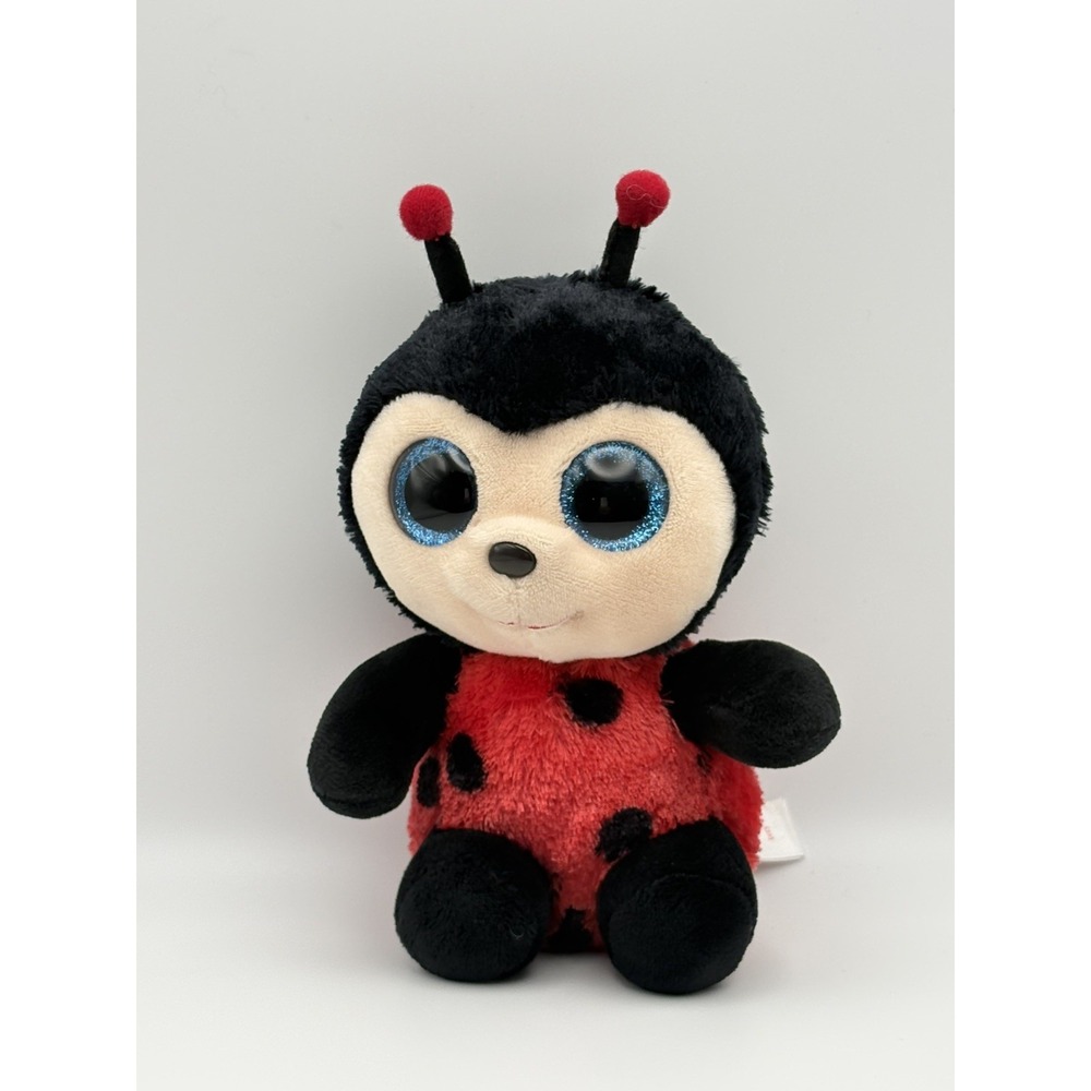 TY Silk Beanie Boos Izzy Ladybug Plush Glitter Blue Eyes Red Black Bug